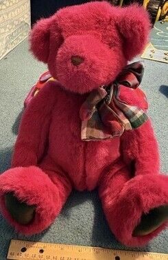 Victoria's Secret Gund 1992 Bright Pink Plush Bear W Medallion & Flannel Bow 👀